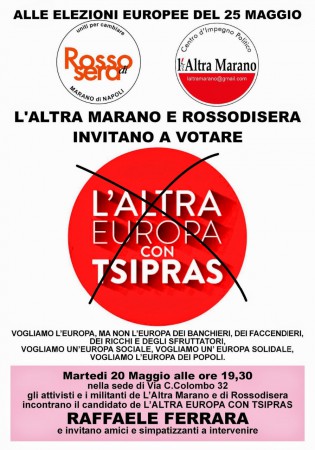 May 15 - L'ALTRA MARANO e ROSSOdiSERA sostengono la lista TSIPRAS